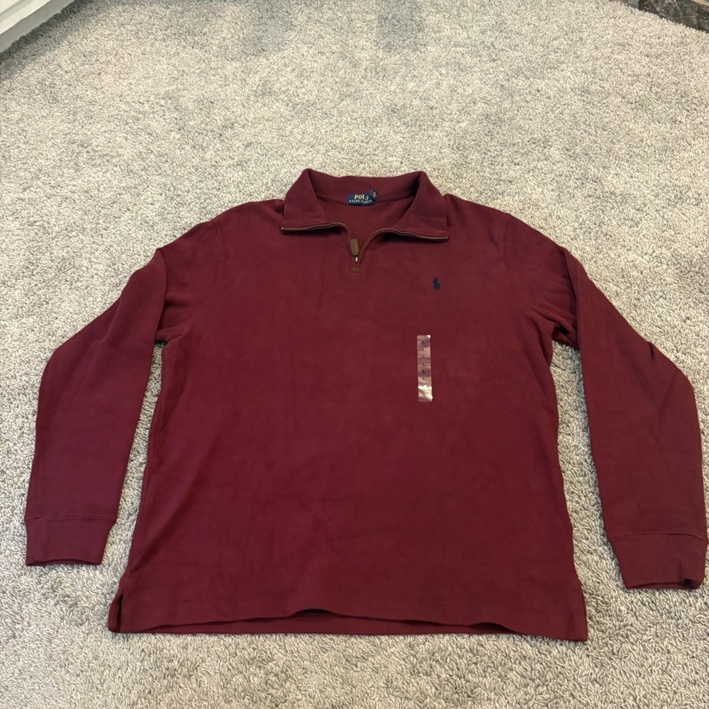 NEW Mens Polo Ralph Lauren Quarter 1/4 Zip Flesh Navy Pony Pullover Maroon LARGE